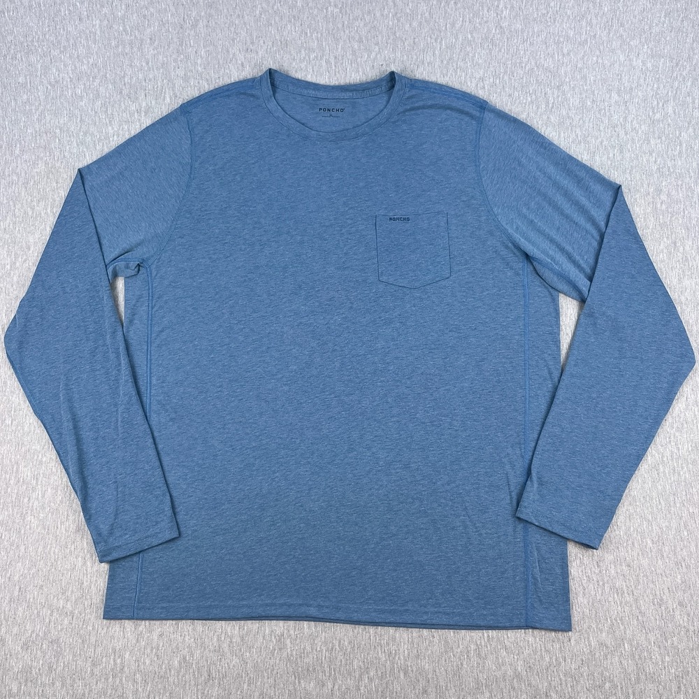 Poncho Long Sleeve Performance Pocket T-Shirt Mens XL Heather Blue Thumb-Holes
